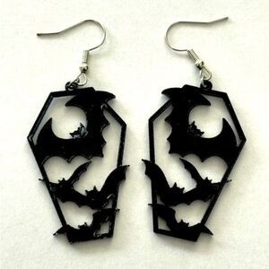 Bat Coffin Halloween Dangle Earrings, NWT, Unworn